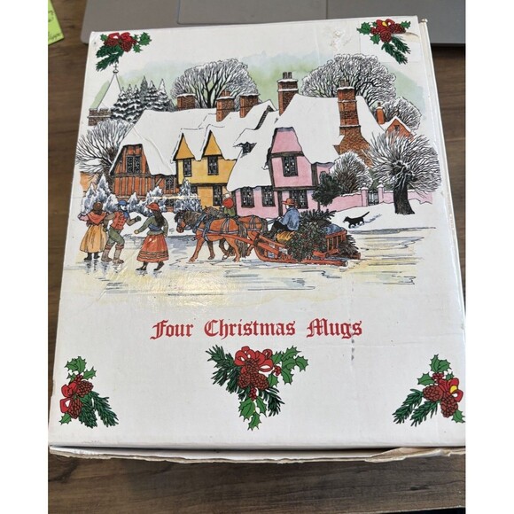 DUNOON 4 Christmas Mugs Scotland Victorian Prints w/ Box Fine White bone china - Picture 2 of 16